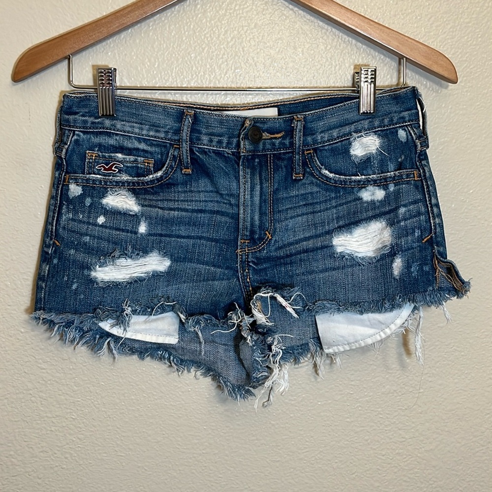 Hollister Blue Frayed Edge Distressed Jean Shorts